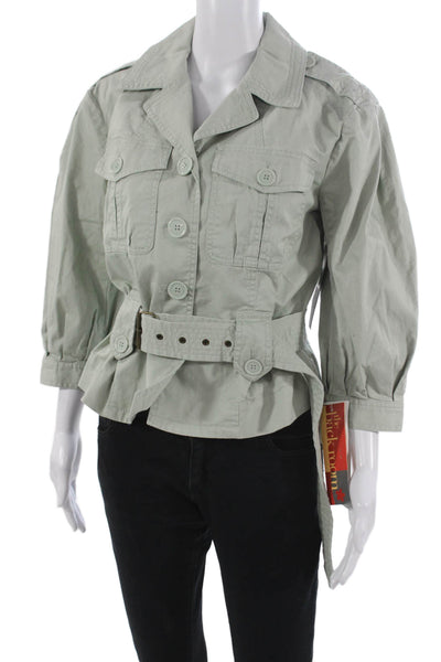 Marc By Marc Jacobs Women Green Military Jacket 3/4 Sleeve Cotton Blend Size 6