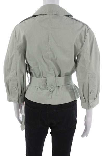Marc By Marc Jacobs Women Green Military Jacket 3/4 Sleeve Cotton Blend Size 6