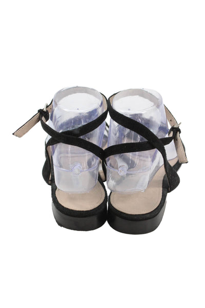 Emme Parsons Womens Suede Buckled Strap Flat Sandals Black Size 8