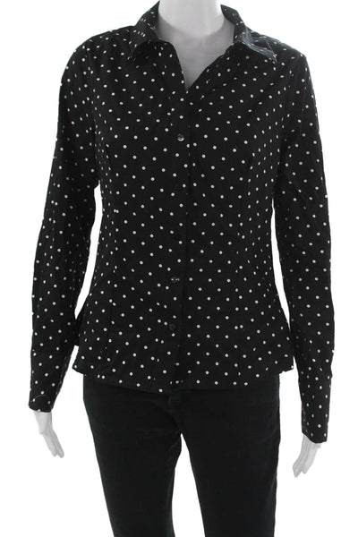 Miss Selfridge Womens Black Polka Dot Cotton Button-Up Long Sleeve Size M