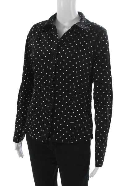 Miss Selfridge Womens Black Polka Dot Cotton Button-Up Long Sleeve Size M