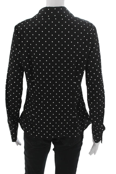 Miss Selfridge Womens Black Polka Dot Cotton Button-Up Long Sleeve Size M