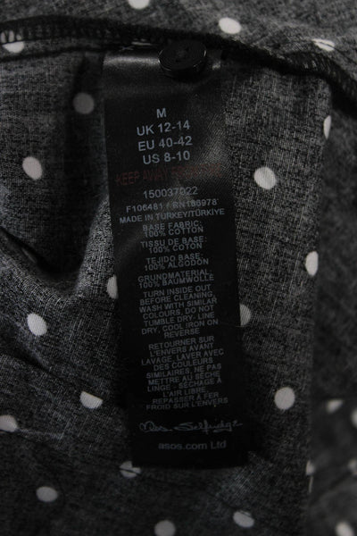Miss Selfridge Womens Black Polka Dot Cotton Button-Up Long Sleeve Size M