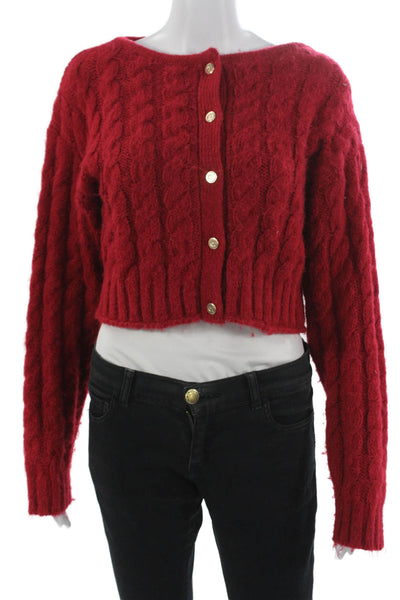 Gaia Women Cardigan Red Boat Neck Long Sleeve Polyester Size S