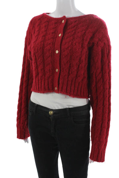 Gaia Women Cardigan Red Boat Neck Long Sleeve Polyester Size S