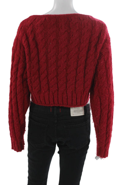 Gaia Women Cardigan Red Boat Neck Long Sleeve Polyester Size S