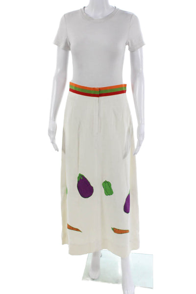 Morton Myles Women Linen Blend Graphic Print Maxi Skirt Ivory Size XS