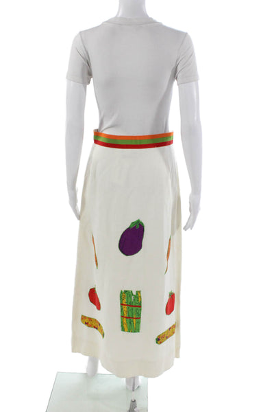 Morton Myles Women Linen Blend Graphic Print Maxi Skirt Ivory Size XS