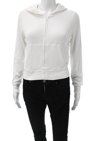 TNA Womens Full Zip Hoodie V Neck Cotton Long Sleeve White Size S