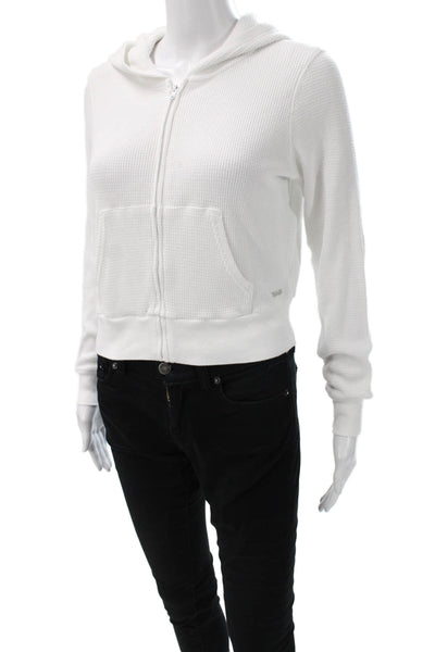 TNA Womens Full Zip Hoodie V Neck Cotton Long Sleeve White Size S