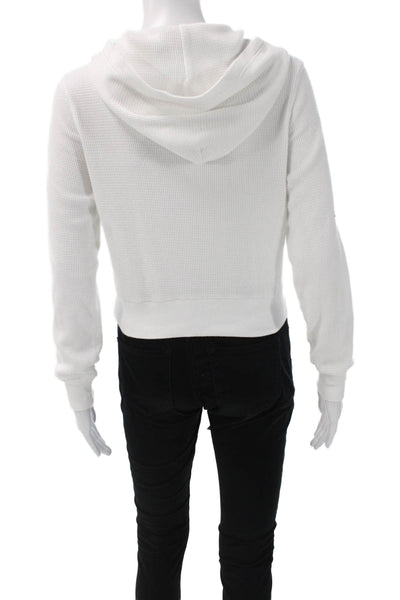 TNA Womens Full Zip Hoodie V Neck Cotton Long Sleeve White Size S