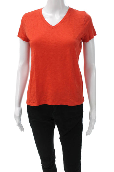 Goldie Womens Basic V-Neck Orange Pima Cotton Short Sleeve T-Shirt Size XS