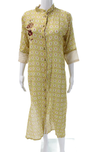 Diza Gabo Women Shirt Dress Green Cotton Collared Button 3/4 Sleeve Size S