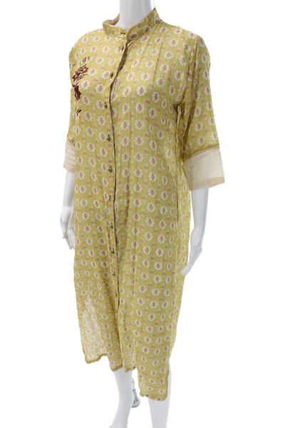 Diza Gabo Women Shirt Dress Green Cotton Collared Button 3/4 Sleeve Size S