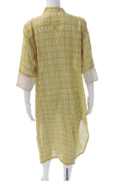 Diza Gabo Women Shirt Dress Green Cotton Collared Button 3/4 Sleeve Size S