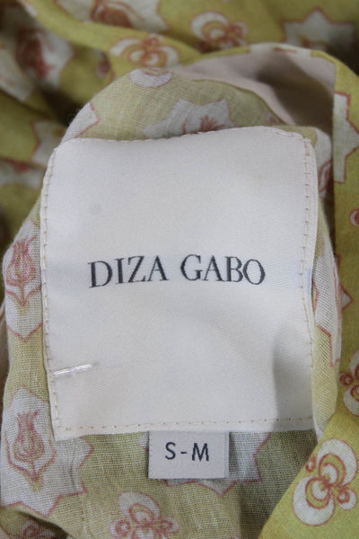 Diza Gabo Women Shirt Dress Green Cotton Collared Button 3/4 Sleeve Size S
