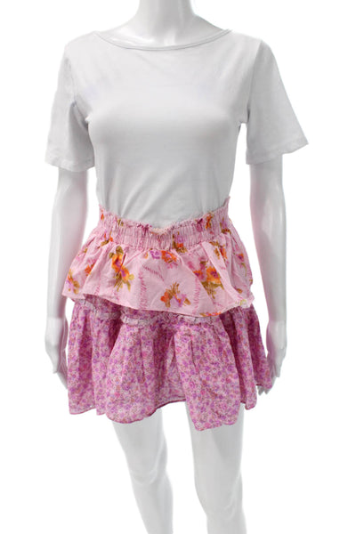 Love Shack Fancy Women A-Line Pink Floral Cotton Mini Skirt Size S