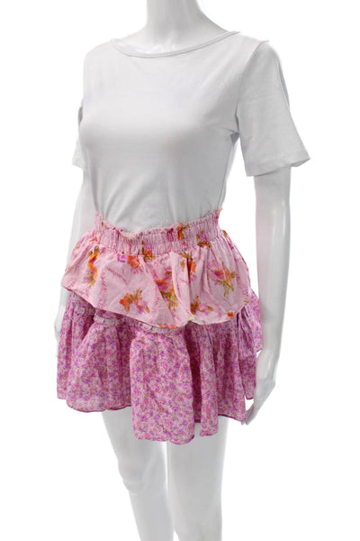 Love Shack Fancy Women A-Line Pink Floral Cotton Mini Skirt Size S