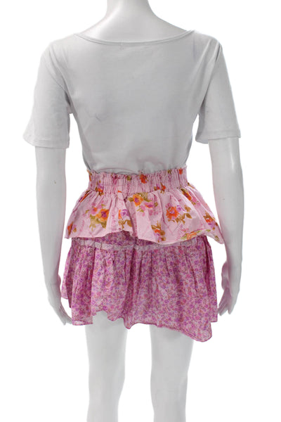 Love Shack Fancy Women A-Line Pink Floral Cotton Mini Skirt Size S