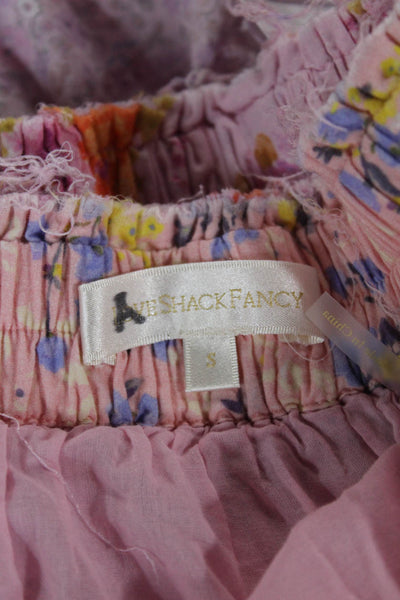 Love Shack Fancy Women A-Line Pink Floral Cotton Mini Skirt Size S