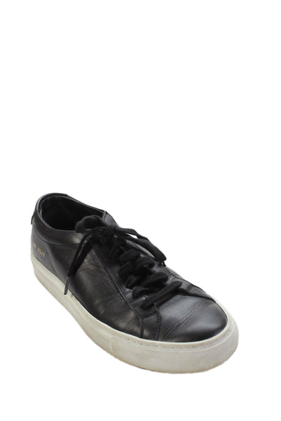 Woman by Common Projects Leather Lace Up Rubber Sole Sneakers Black Size 37