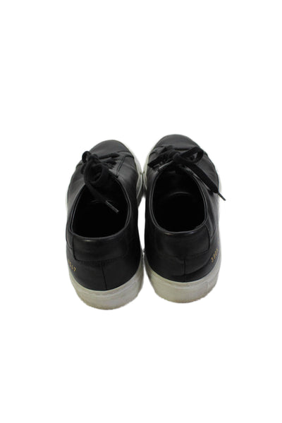 Woman by Common Projects Leather Lace Up Rubber Sole Sneakers Black Size 37