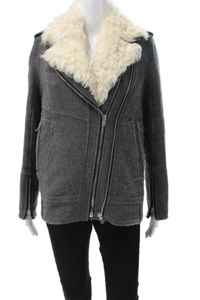 IRO Womens Biker Jacket Gray Wool Zip Long Sleeve Size 36