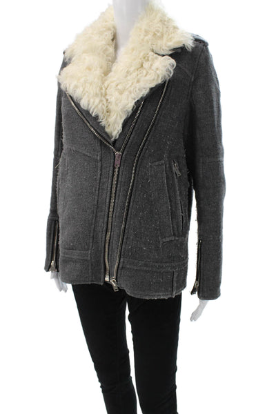 IRO Womens Biker Jacket Gray Wool Zip Long Sleeve Size 36