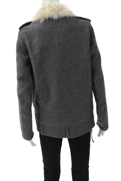 IRO Womens Biker Jacket Gray Wool Zip Long Sleeve Size 36