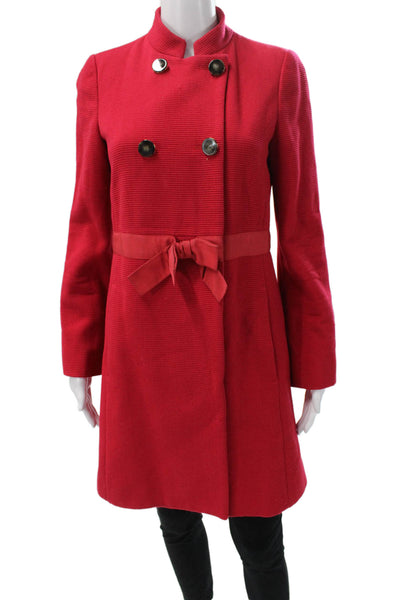 Marc By Marc Jacobs Women Red Striped Overcoat Button Long Sleeve Size S