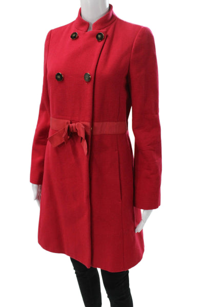 Marc By Marc Jacobs Women Red Striped Overcoat Button Long Sleeve Size S