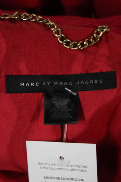 Marc By Marc Jacobs Women Red Striped Overcoat Button Long Sleeve Size S