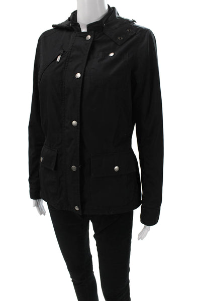 Barbour Women Rain Coat Black Polyamide Blend Button Closure Size 6