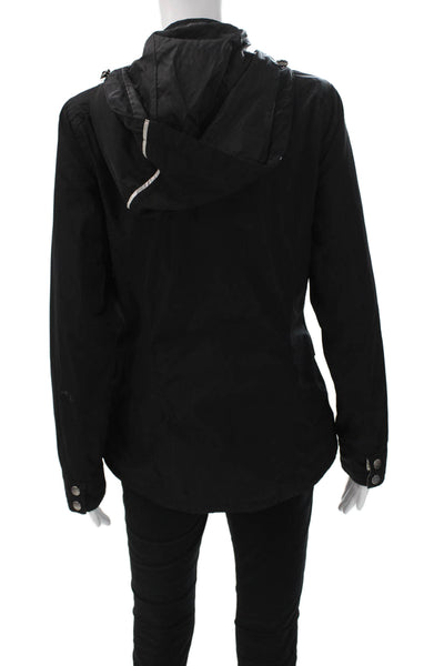 Barbour Women Rain Coat Black Polyamide Blend Button Closure Size 6