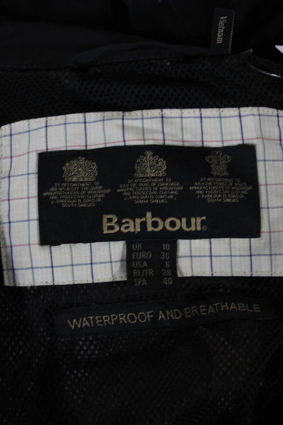 Barbour Women Rain Coat Black Polyamide Blend Button Closure Size 6