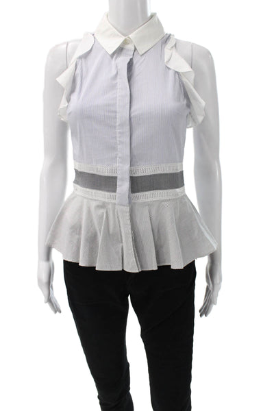 Jonathan Simkhai Womens Striped Collared Cotton Sleeveless Button Blouse Size S