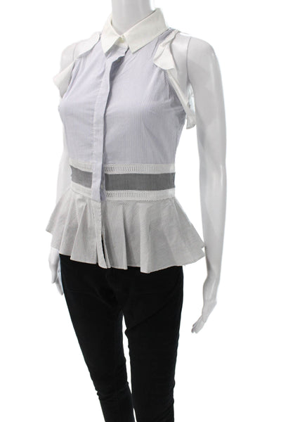Jonathan Simkhai Womens Striped Collared Cotton Sleeveless Button Blouse Size S