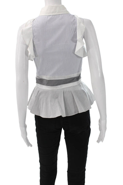 Jonathan Simkhai Womens Striped Collared Cotton Sleeveless Button Blouse Size S