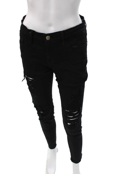 Frame Women Skinny Jeans Black Mid Rise Cotton Blend Size 27