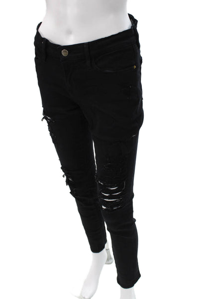 Frame Women Skinny Jeans Black Mid Rise Cotton Blend Size 27