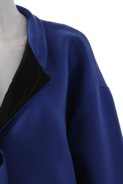 Lafayette 148 New York Women Blue Virgin Wool Overcoat Button Size M