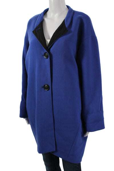 Lafayette 148 New York Women Blue Virgin Wool Overcoat Button Size M
