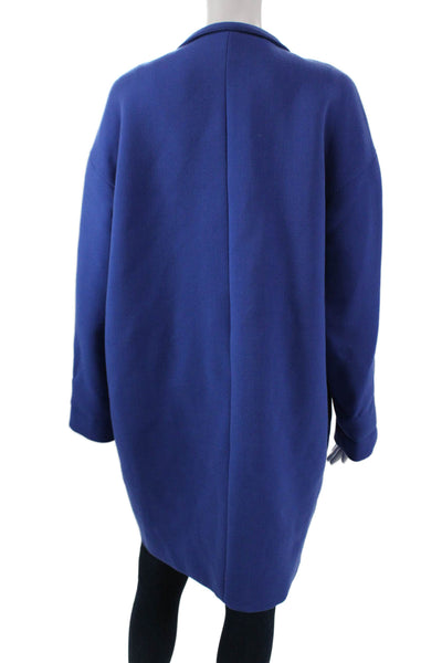 Lafayette 148 New York Women Blue Virgin Wool Overcoat Button Size M