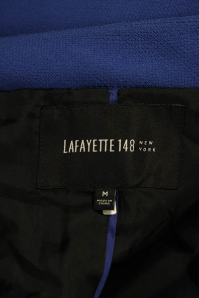 Lafayette 148 New York Women Blue Virgin Wool Overcoat Button Size M