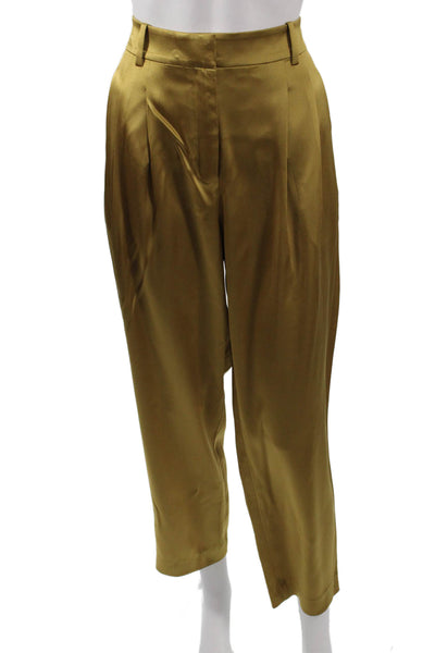 Lafayette 148 New York Women Cropped Gold Pants Triacetate Zip Size 8
