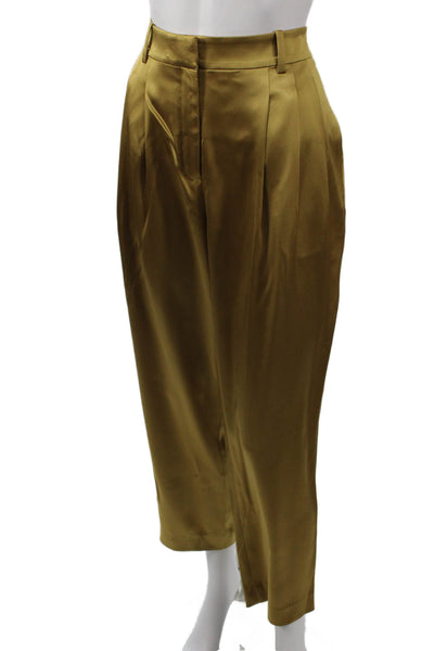 Lafayette 148 New York Women Cropped Gold Pants Triacetate Zip Size 8