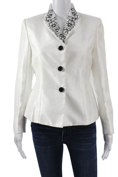 Kasper Womens Basic Jacket White Long Sleeve Button Solid Spring Size 4P