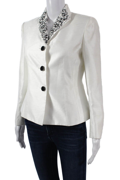 Kasper Womens Basic Jacket White Long Sleeve Button Solid Spring Size 4P