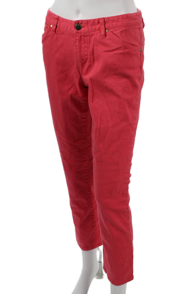 Etcetera Women Cropped Red Mid Rise Cotton Blend Jeans Size 4