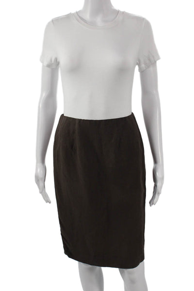 Carlisle Women Linen Pencil Skirt Brown Zip Short Size 2